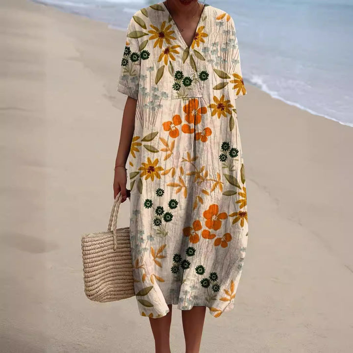 Light summer floral dress with V-neck & comfortable fit – Talia
