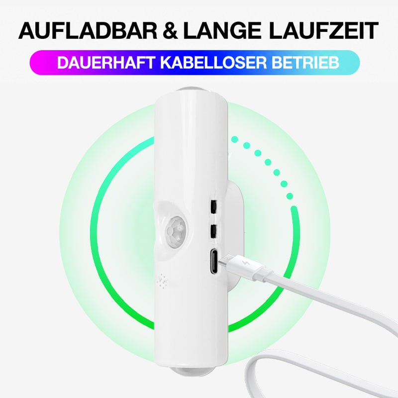 Weiße Leuchte wird per USB-C-Kabel aufgeladen, umgeben von einem grünen Ladekreis 12