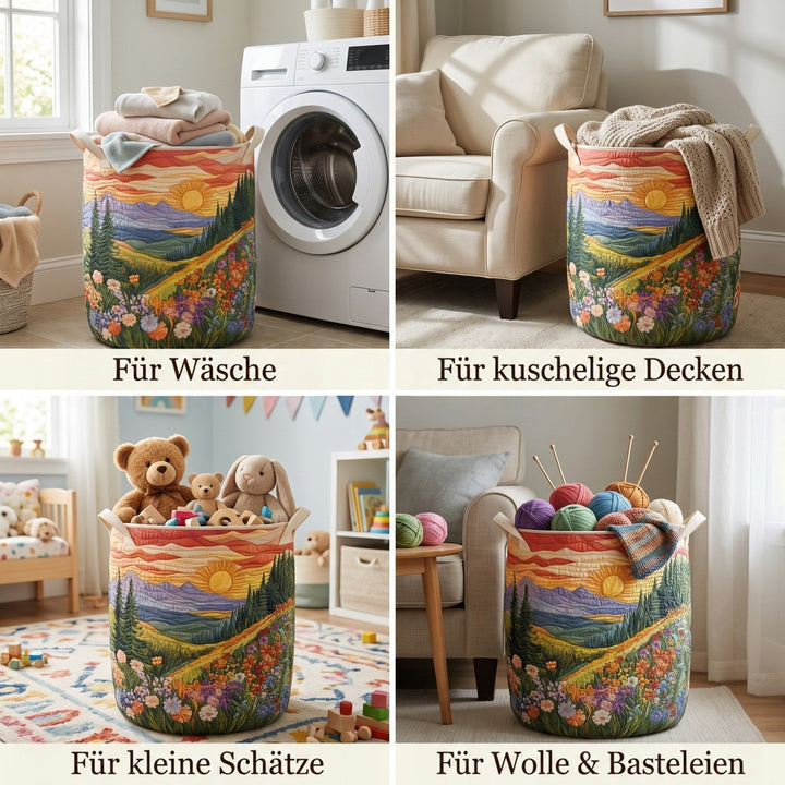 Vier Einsatzideen für den Korb: als Wäschekorb, für Decken, als Spielzeugkorb im Kinderzimmer und für Wolle und Bastelzubehör. 2