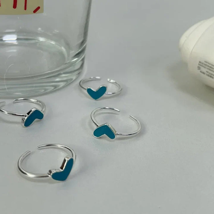 Silver Heart Ring with Blue Drop Detail - Ameline