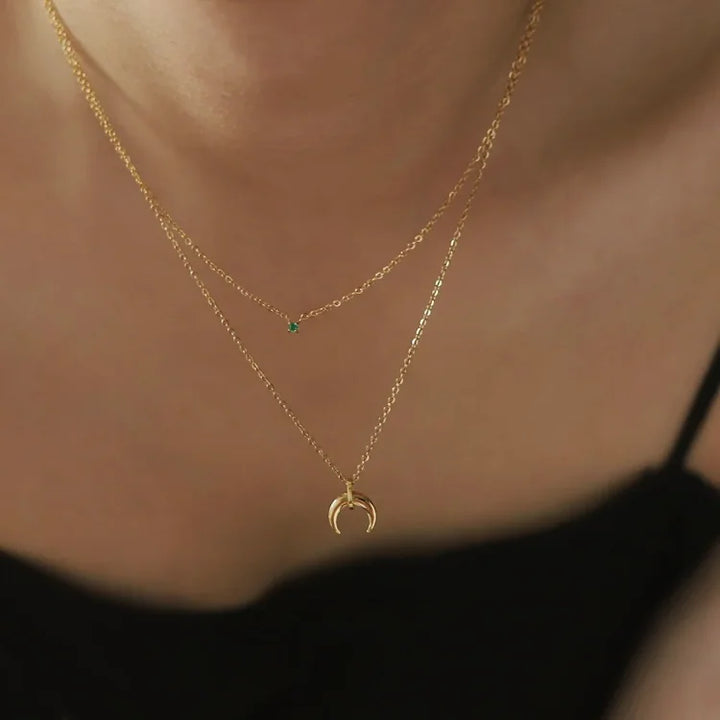 Green Diamond Double Crescent Moon Necklace – Selina