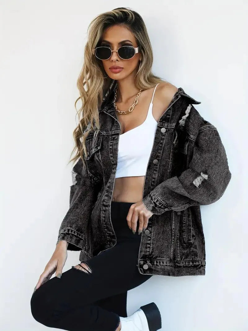 Vandtæt & Forede Oversized Dame Jeansjakke med Hætte – Talia