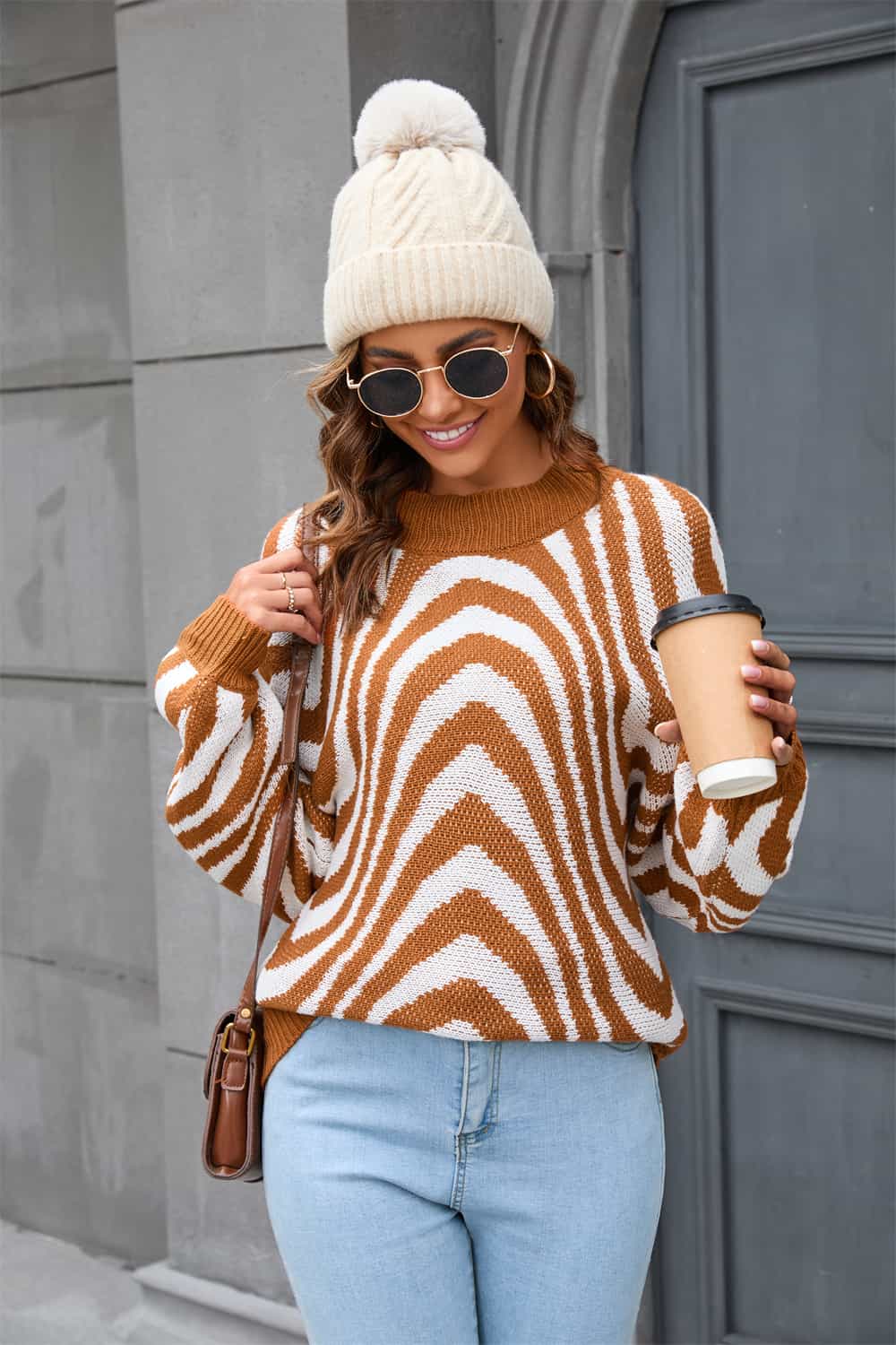 Pullover with Crew Neck and Print – Azure