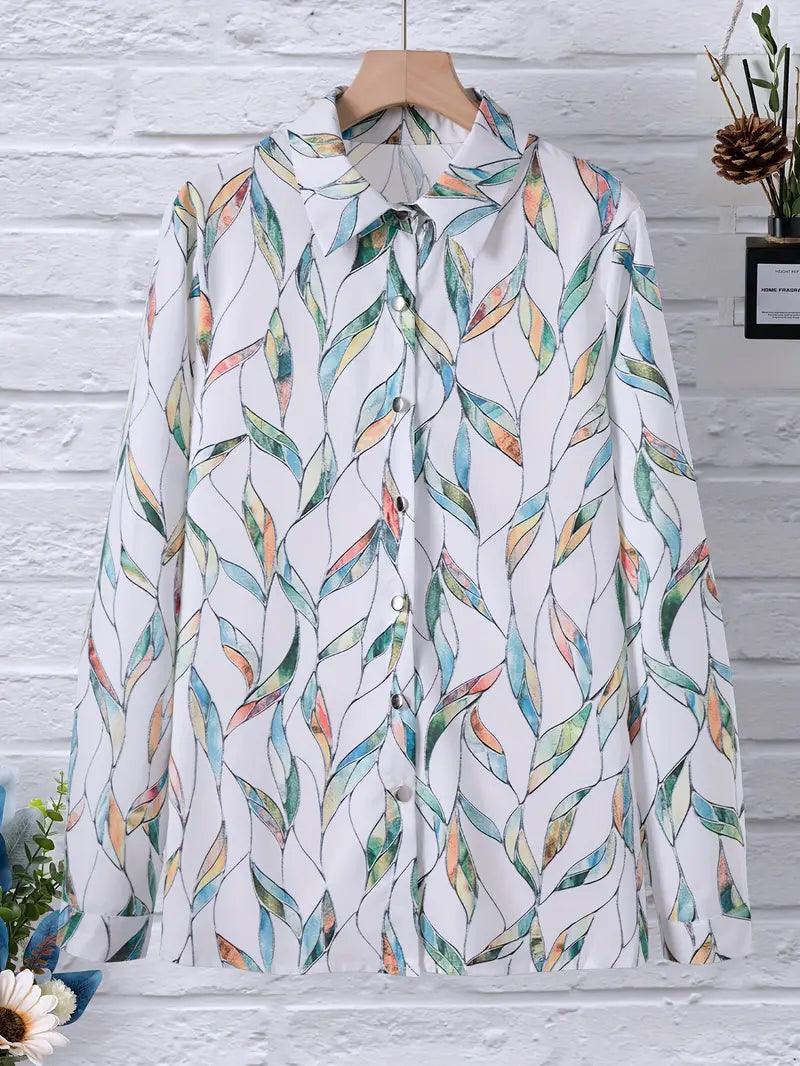 Blusa de mujer moderna con estampado abstracto y tapeta de botones – Marlene