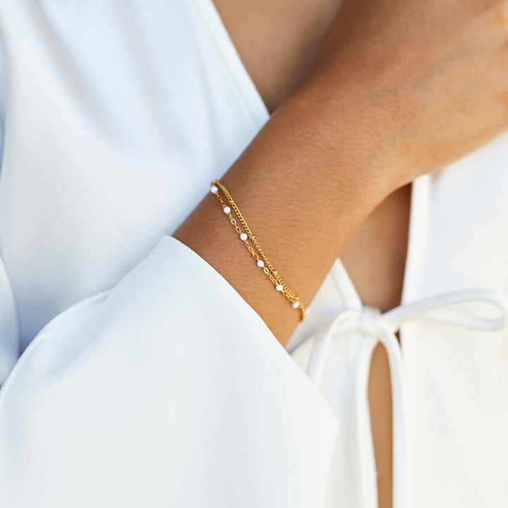 Pulsera doble de perlas blancas para mujer – Liora