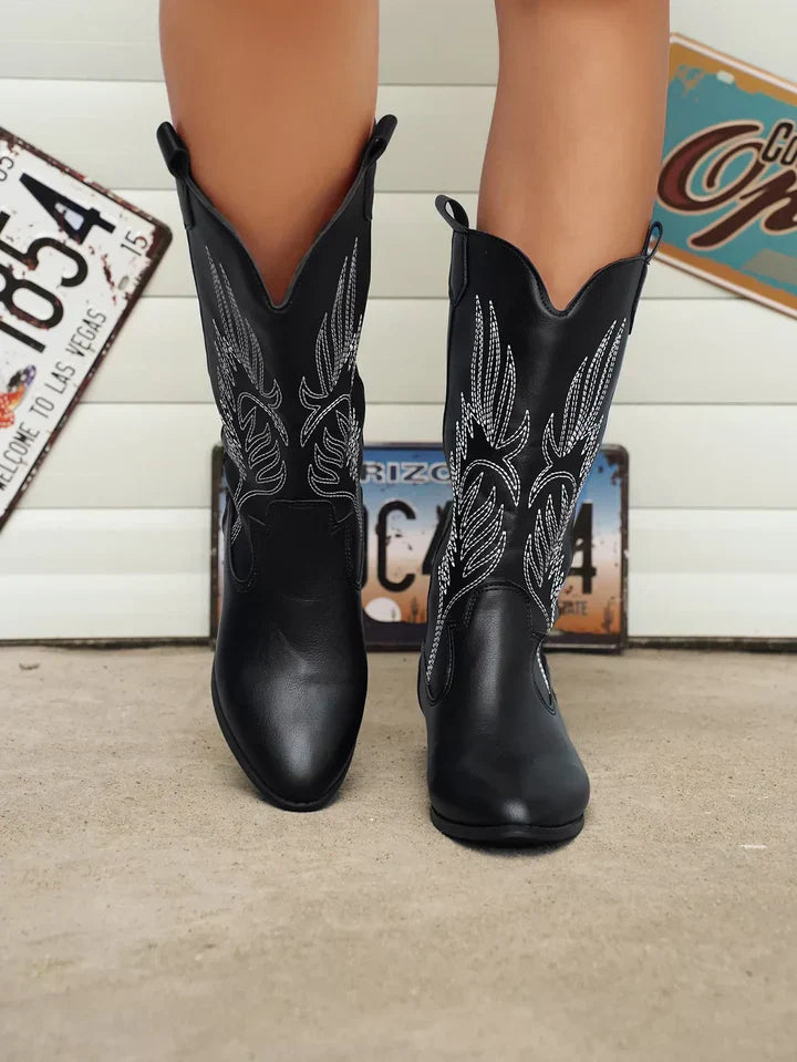 PU leather women's cowboy boots with soft lining - Clara