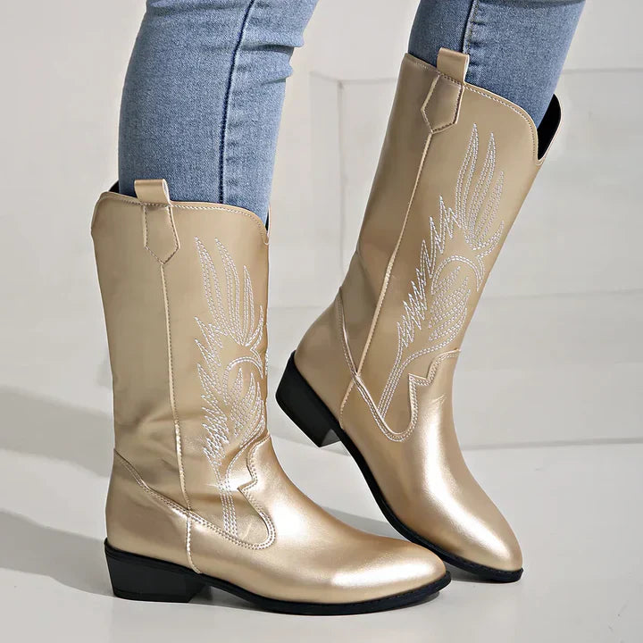 PU leather women's cowboy boots with soft lining - Clara