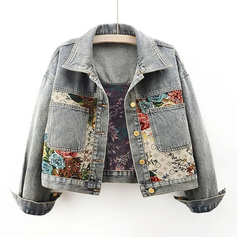 Trendy Floral Denim Jacket for Women – Amaline