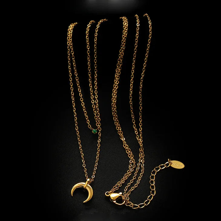 Green Diamond Double Crescent Moon Necklace – Selina