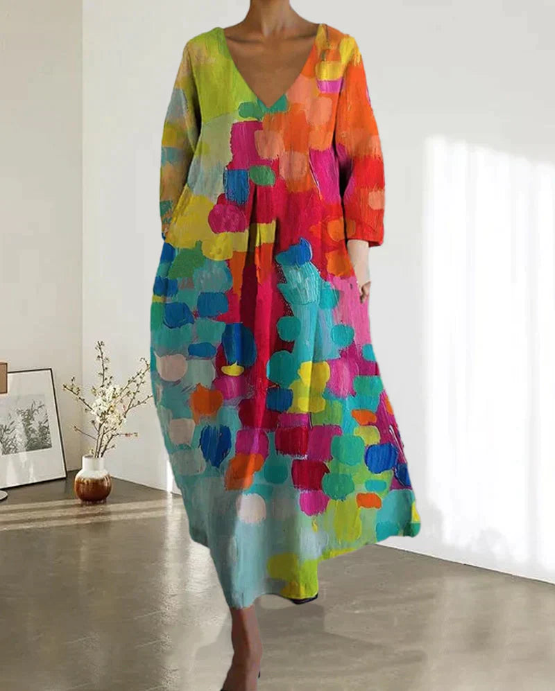 Vestido estampado colorido con escote en V - Kim