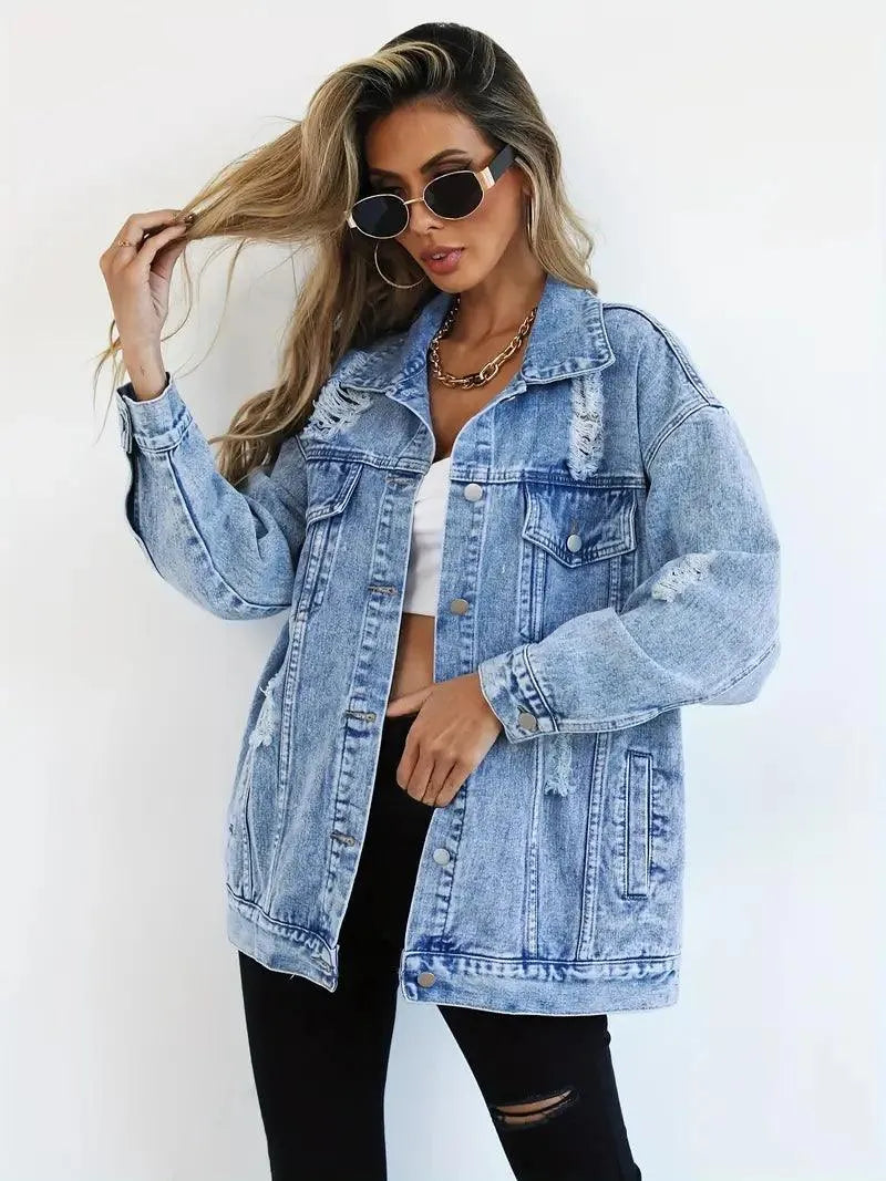 Vandtæt & Forede Oversized Dame Jeansjakke med Hætte – Talia