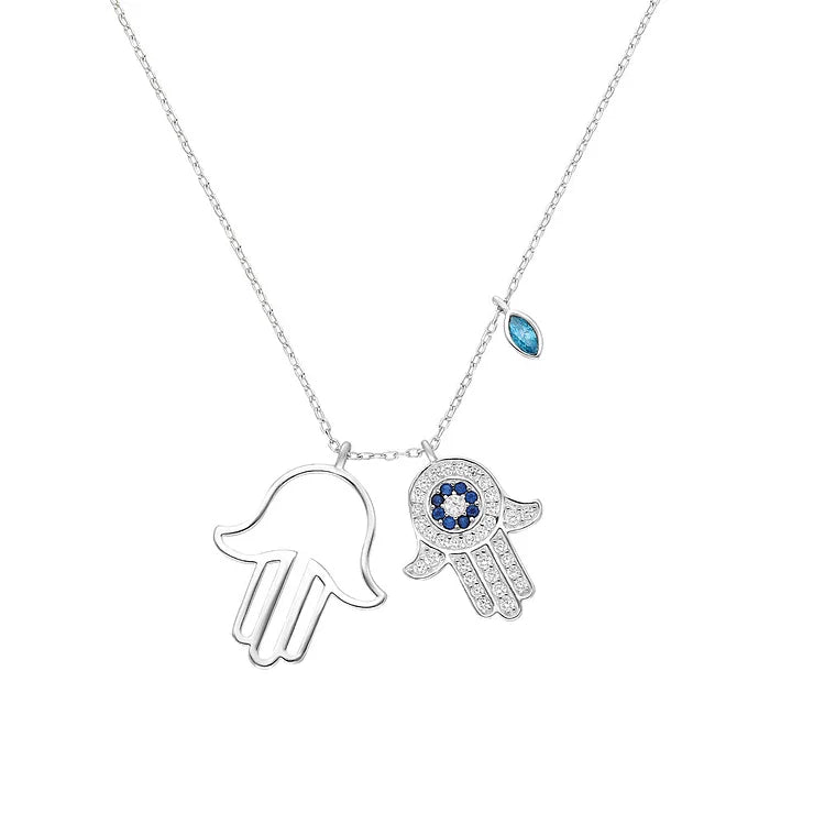 Collar con mano de Fátima y mirada maligna – Yasmin