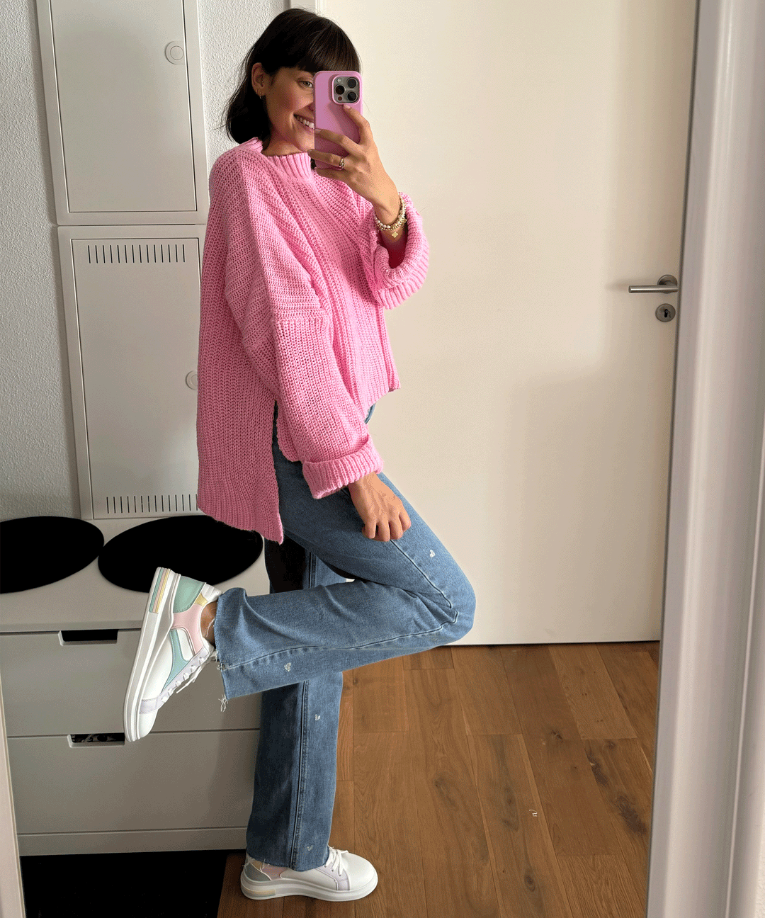 Women's Stretch Jeans with Wide Leg and Heart Print - Amelie