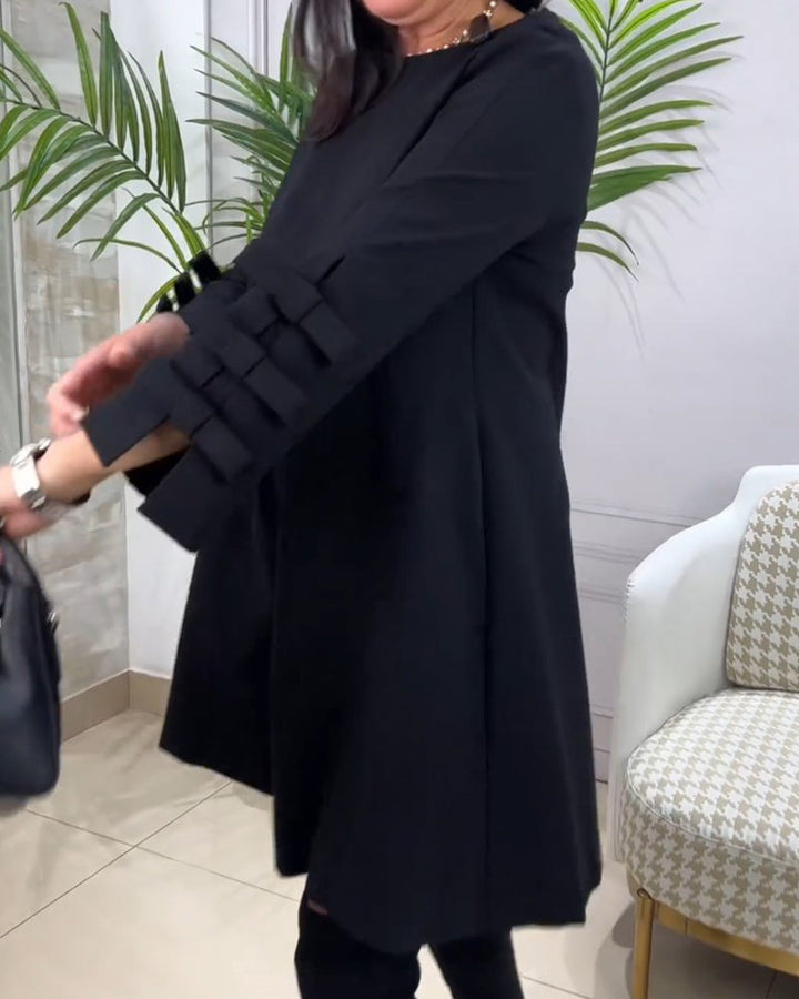 Casual Black Dress with Long Sleeves - Nora