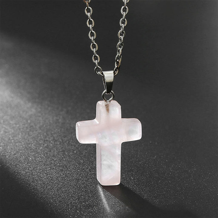 Necklace with Cross made of Natural Gemstones – Seraphina