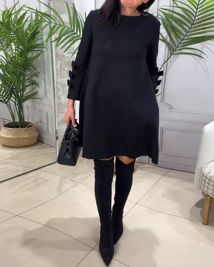 Casual Black Dress with Long Sleeves - Nora