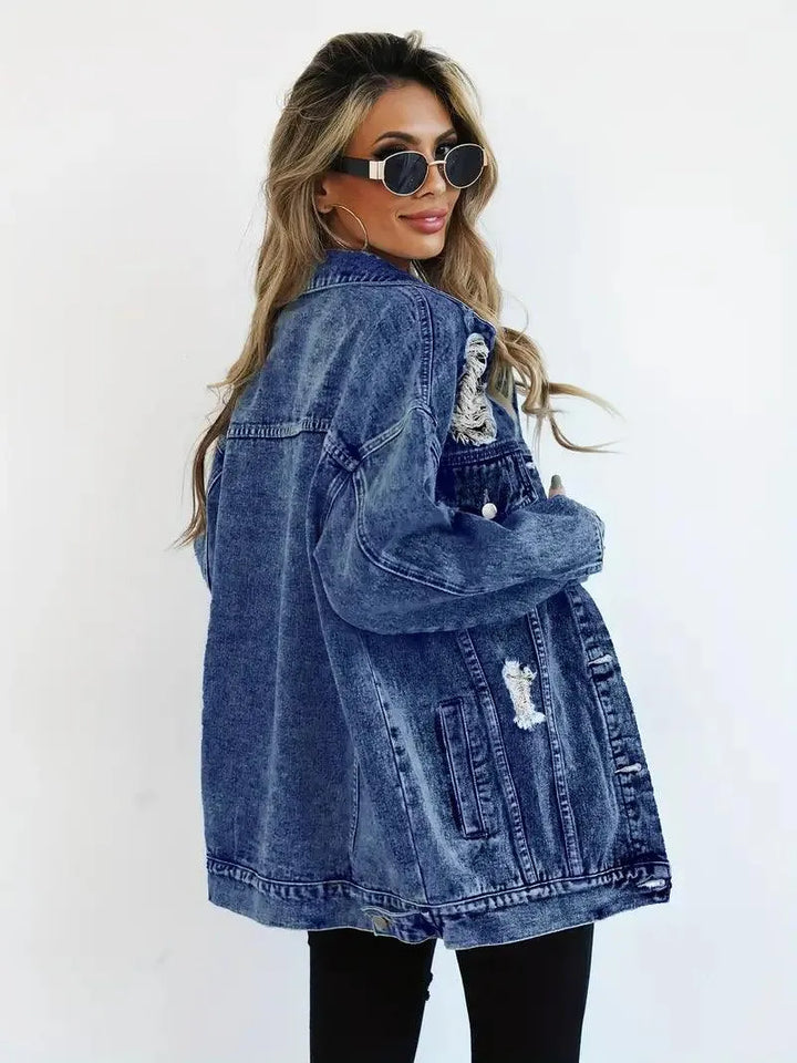 Vandtæt & Forede Oversized Dame Jeansjakke med Hætte – Talia