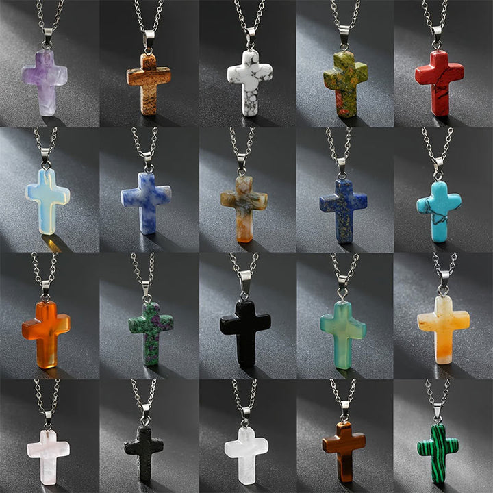 Necklace with Cross made of Natural Gemstones – Seraphina
