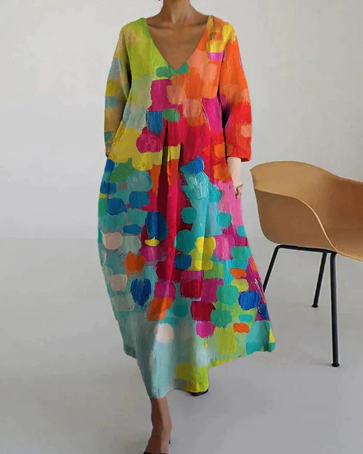 Colorfully printed dress with V-neck - Livia