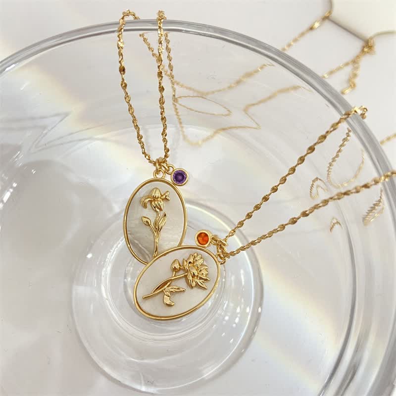 Birthstone and Birth Flower Necklace – Aurora