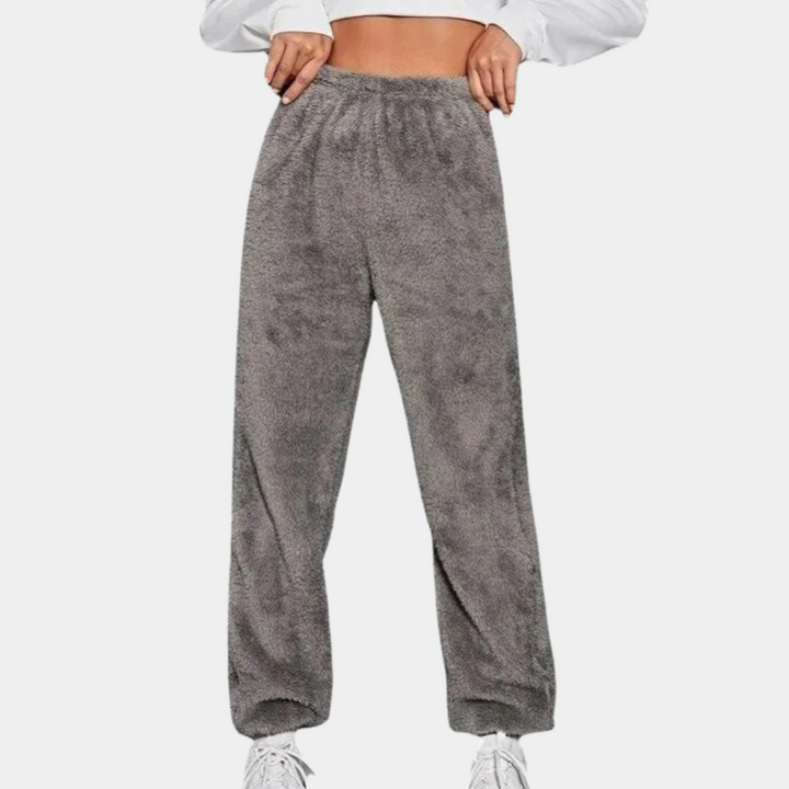 Graue Fleece-Jogginghose Damen, bequem, warm, elastischer Bund, Freizeitmode.