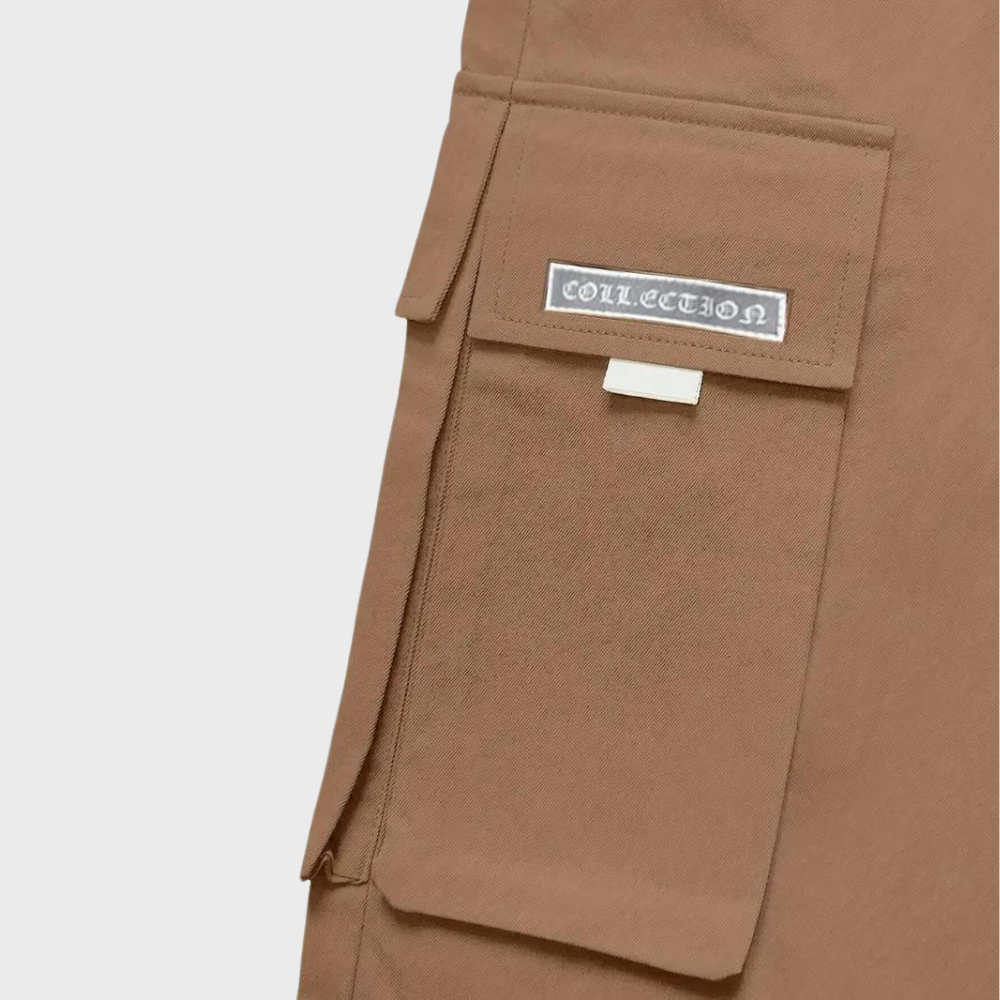 Khaki Cargohose mit Tasche, Baumwolle, Herrenmode, lässig, robust, Outdoor-Bekleidung.