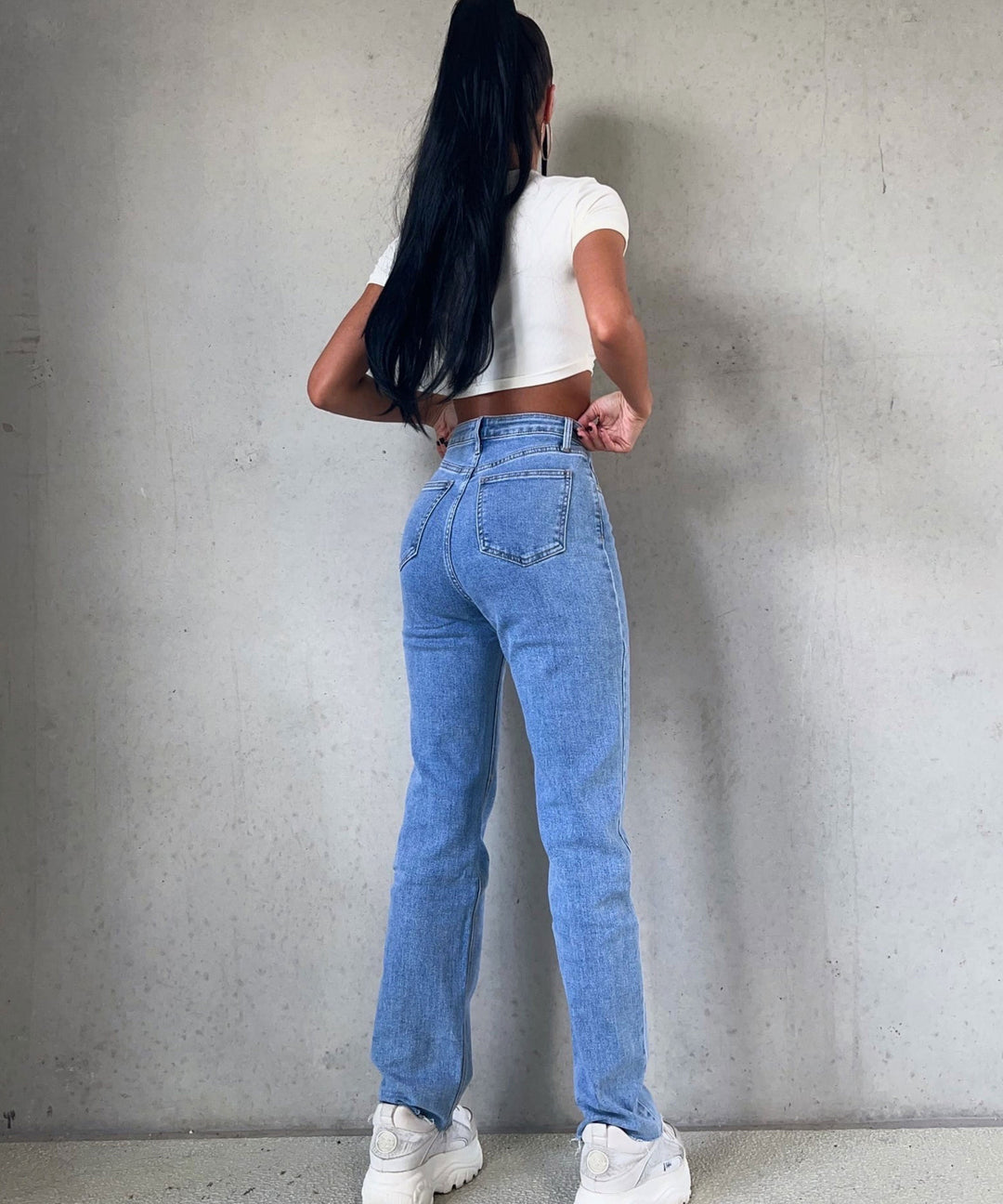 Women's Stretch Jeans with Wide Leg and Heart Print - Amelie