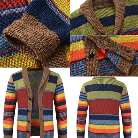 Men's Knit Cardigan with Colourblock and Geometric Pattern – Leandro