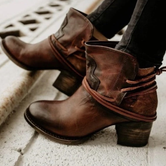Botines de cuero elegantes para mujer - Celeste