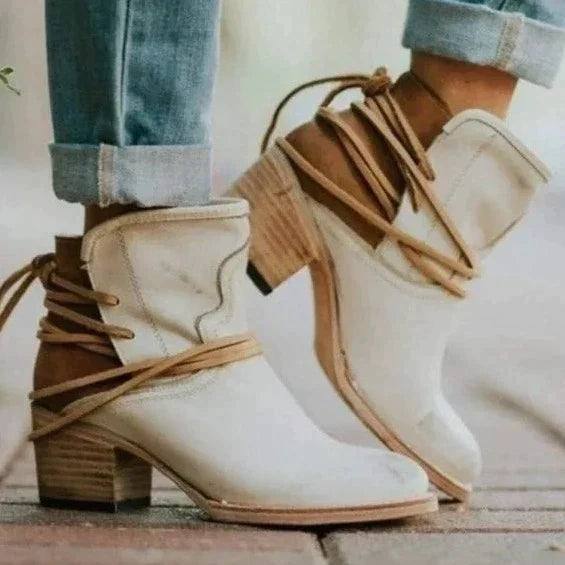 Botines de cuero elegantes para mujer - Celeste