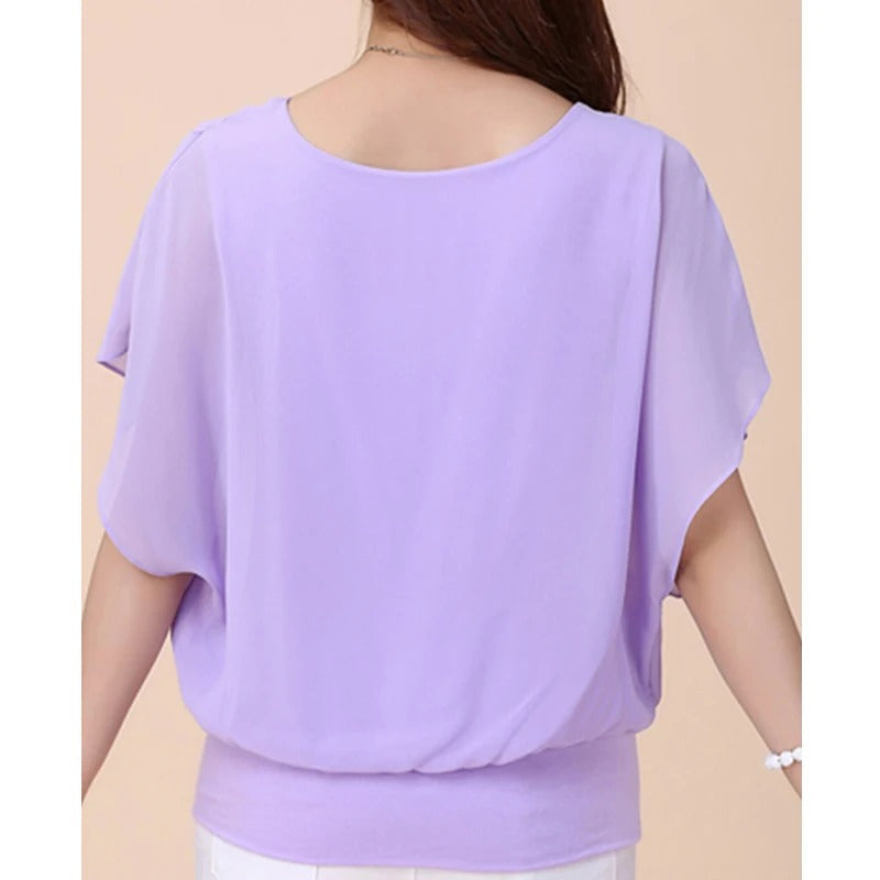 Dame chiffonbluse med flæseærmer – Ariana