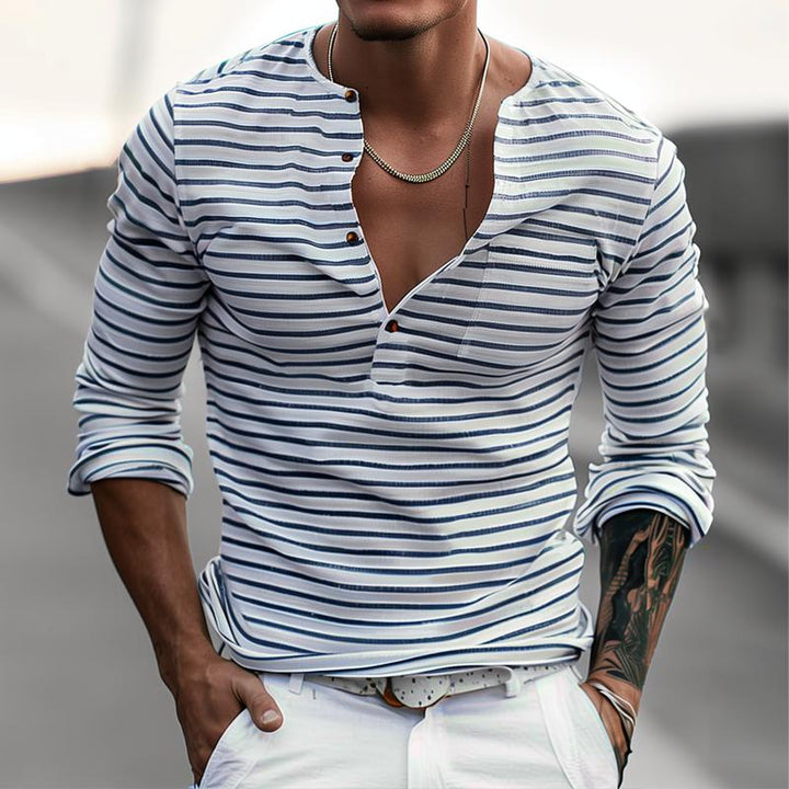 Langærmet Henley-shirt med striber – Ewan