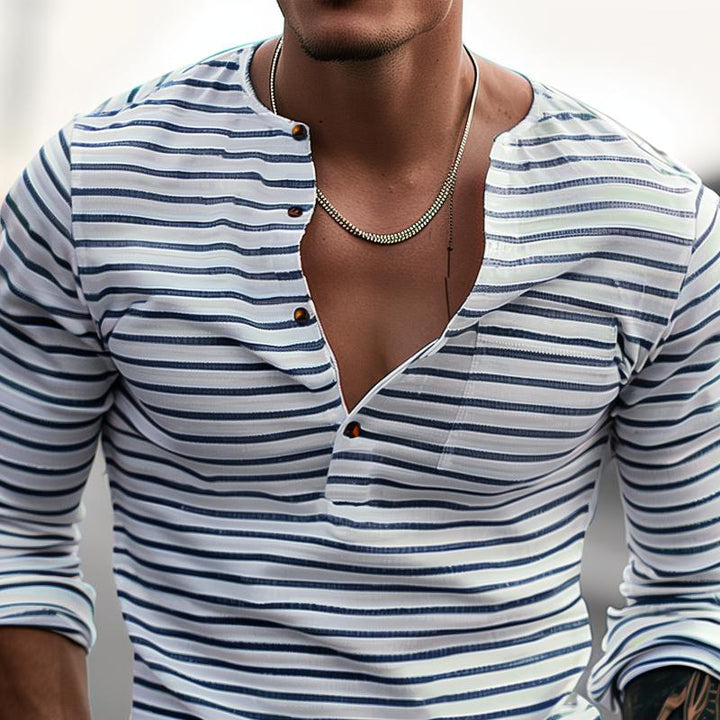 Camiseta Henley a rayas con mangas largas – Dorian