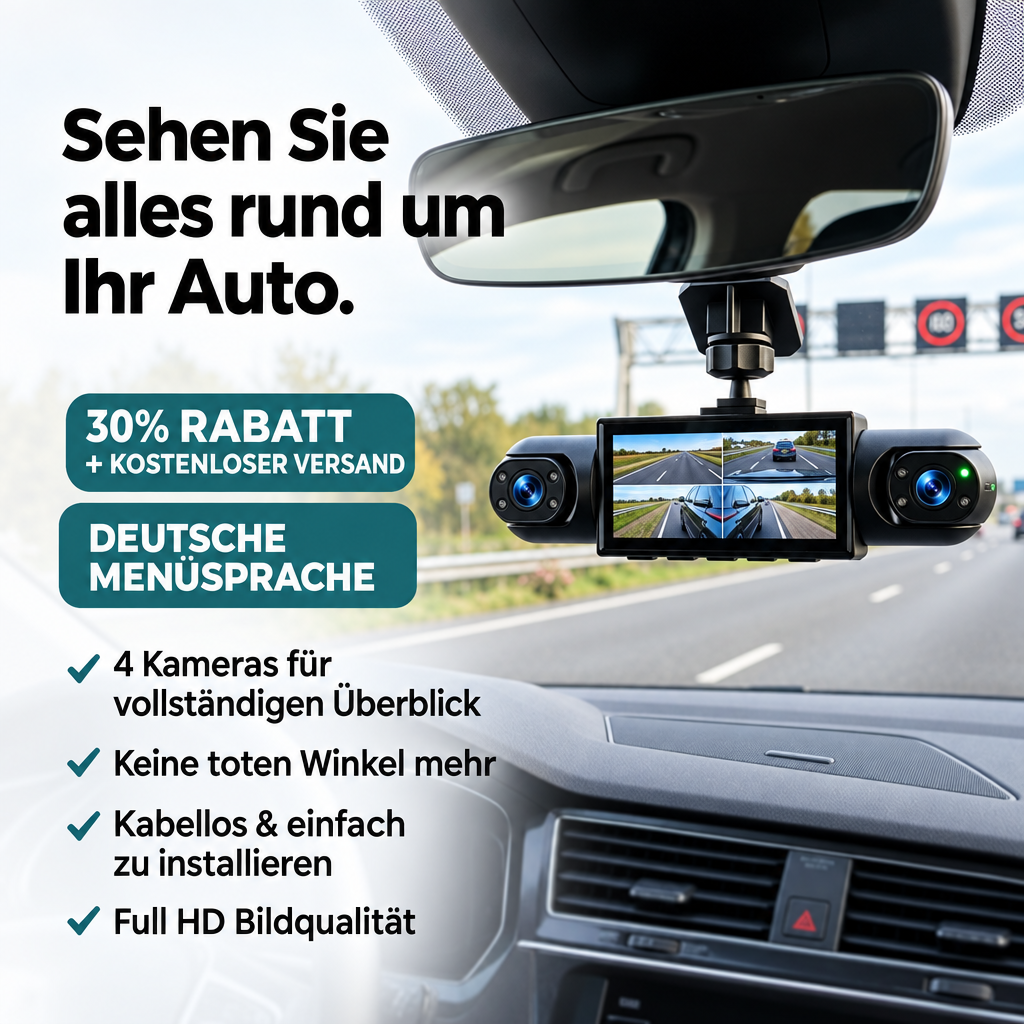 360° Dashcam with 4 Cameras, GPS Timestamp and Night Vision 1