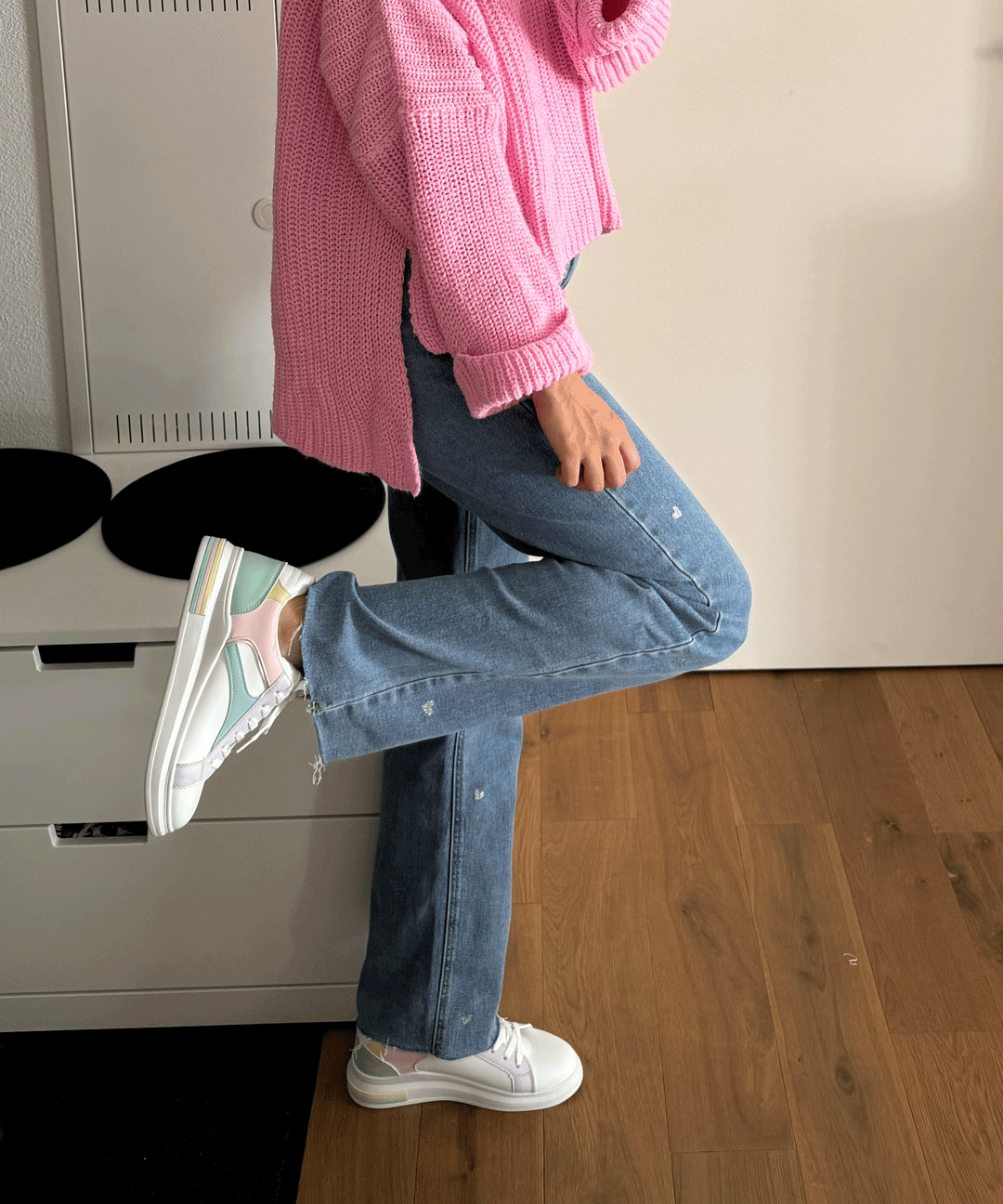 Women's Stretch Jeans with Wide Leg and Heart Print - Amelie
