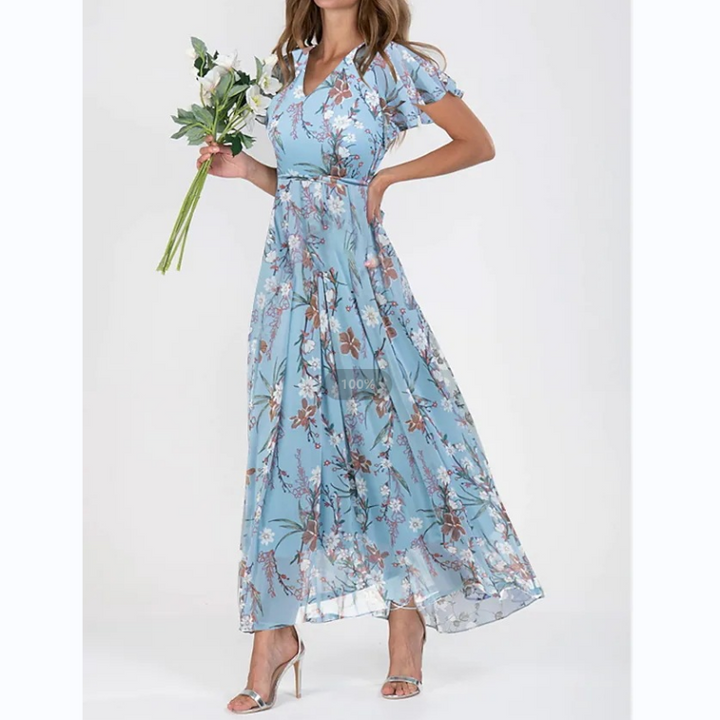 Maxi-kjole med blomsterprint og sommerfugleærmer - Miranda