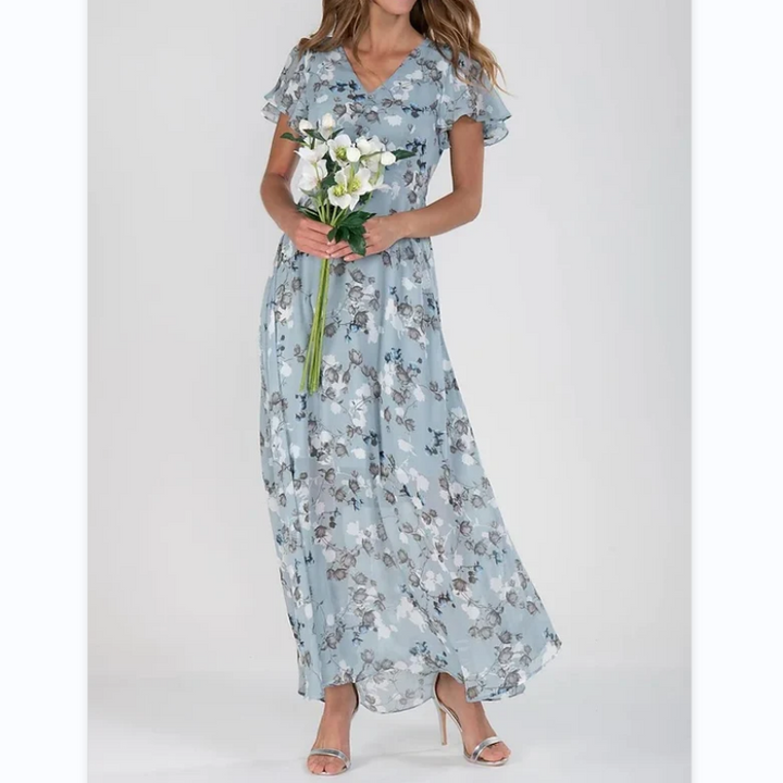 Maxi-kjole med blomsterprint og sommerfugleærmer - Miranda