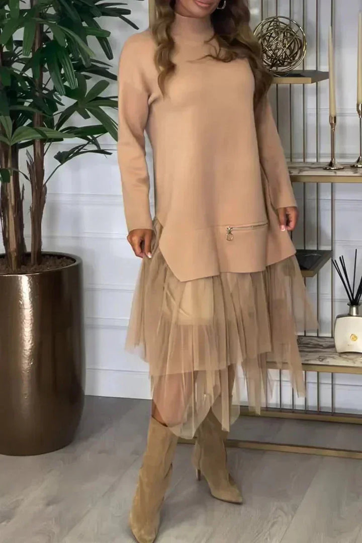 Vestido casual con mangas largas y falda de malla – Ysolde