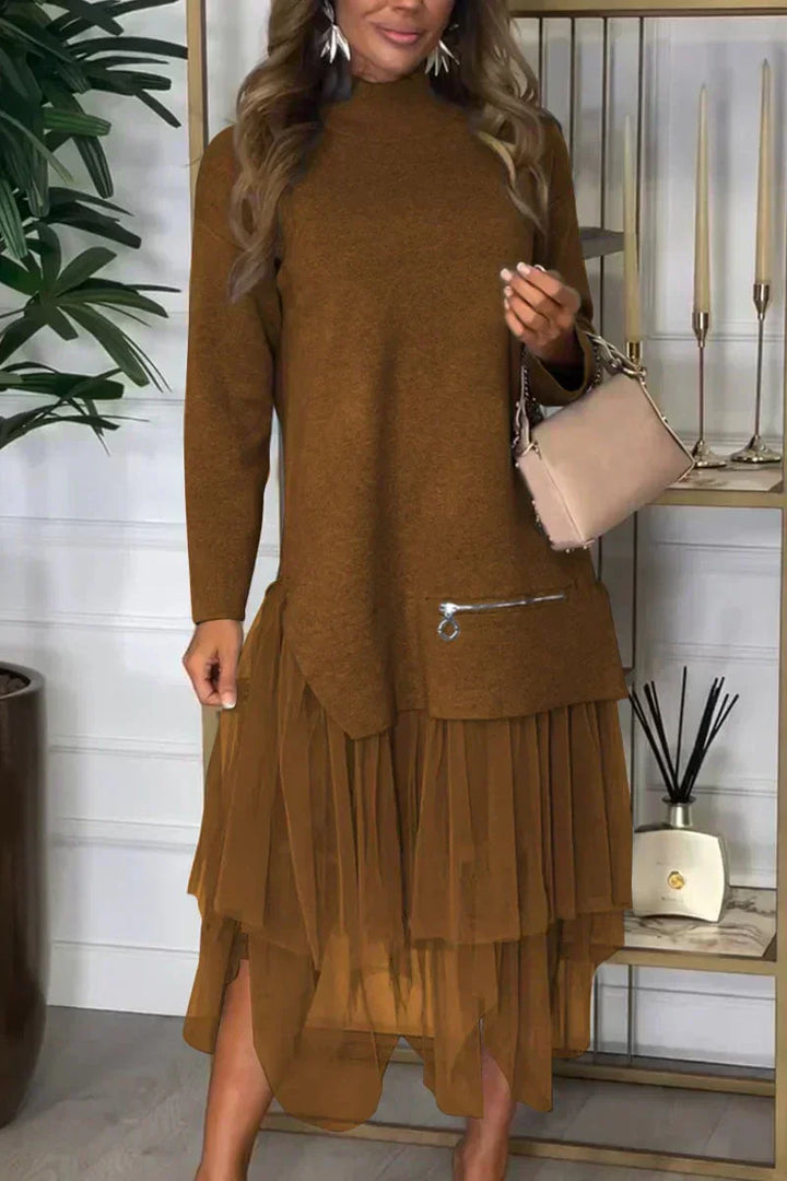 Vestido casual con mangas largas y falda de malla – Ysolde