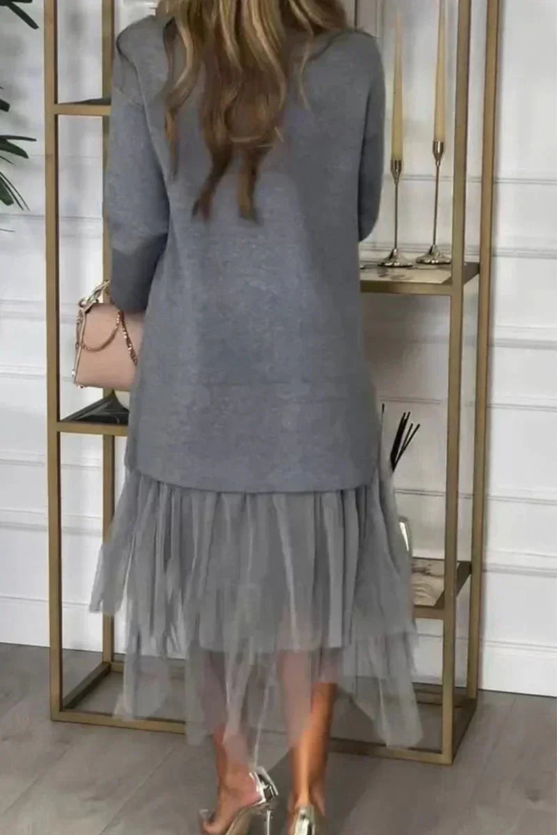 Vestido casual con mangas largas y falda de malla – Ysolde
