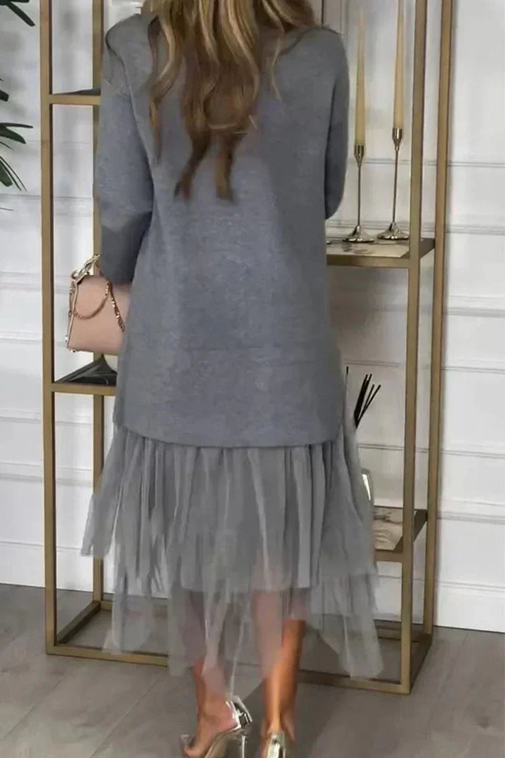 Vestido casual con mangas largas y falda de malla – Ysolde