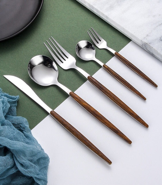 Stainless Steel Cutlery Set with Wooden Handle – WoodCraft