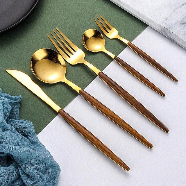 Stainless Steel Cutlery Set with Wooden Handle – WoodCraft