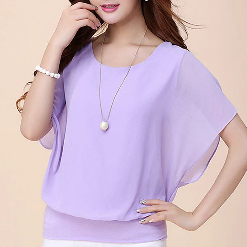 Dame chiffonbluse med flæseærmer – Ariana
