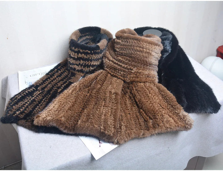 Knitted scarf | Warm and stylish mink fur scarf