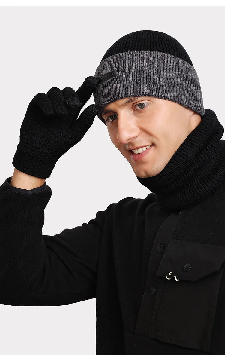 Set de gorros de lana | Gorro de hombre tejido Chill y bufanda