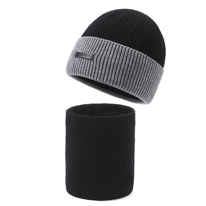 Set de gorros de lana | Gorro de hombre tejido Chill y bufanda