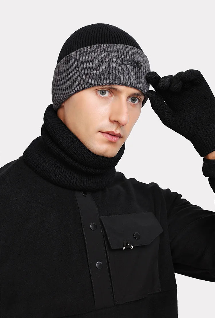 Set de gorros de lana | Gorro de hombre tejido Chill y bufanda