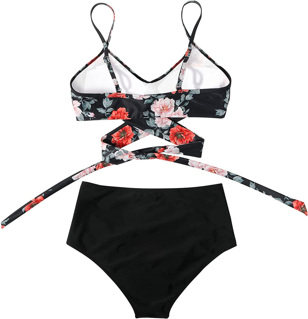 Belle højtaljet, farverig dame-bikini