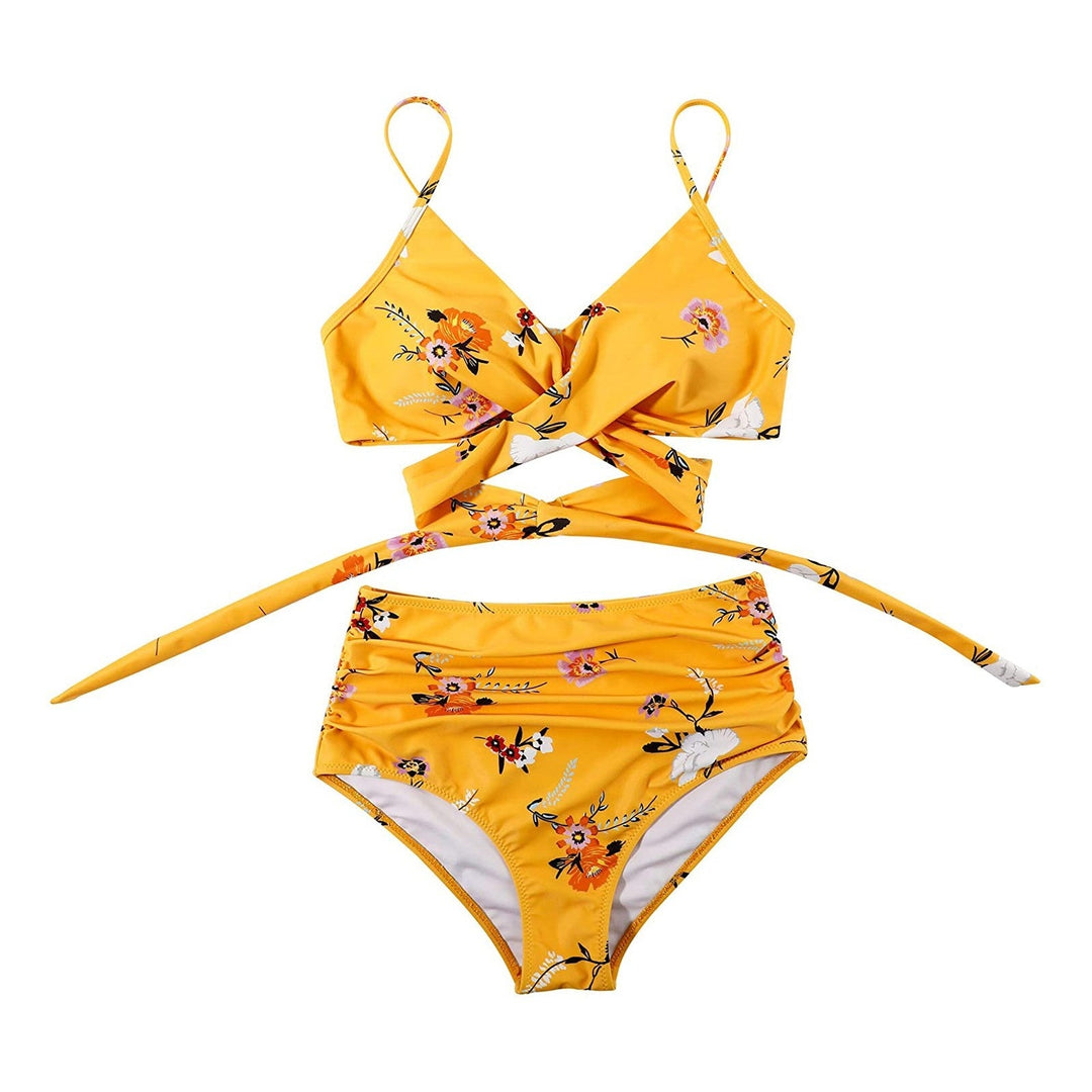 Belle højtaljet, farverig dame-bikini